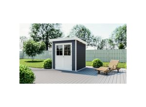 4049849122777 - WPC-Gartenhaus S mit Flachdach anthrazit weiß FSC100%