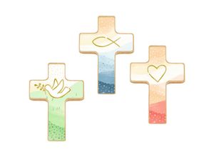 4050003714288 - Holzkreuz - Du bist geborgen in Gottes Hand - Kleine Hand-Holzkreuze auf Mini-Büchlein