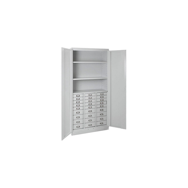 4050049406482 - Schubladenschrank ADB 27 Schubladen 3 Ablageböden 2-Punkt-Verriegelung Stahl B 800 x T 410 x H 1790 mm lichtgrau RAL 7035