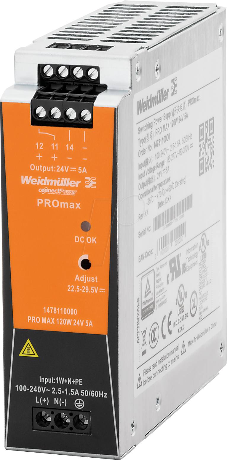 4050118285956 - WEID 1478110000 - Schaltnetzteil Hutschiene PROmax 120 W 24 V 5 A