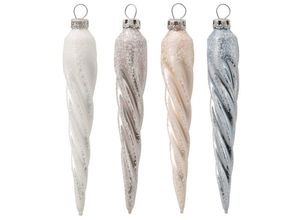 4050173268819 - Christbaumschmuck HOME AFFAIRE Zoteux Eiszeit Weihnachtsbaumschmuck aus Glas Made in Germany blau (silberfarben sand aschblau weiß) Weihnachtsbaumschmuck Weihnachtsdeko Mundgeblasen Eiszapfenform Höhe ca 11 cm