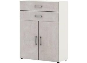 4050211981779 - Bürokommode TEMPIO aus Holz 2 Türen 2 Schubkästen 3 OH B 800 x T 340 x H 1070 mm weiß Beton