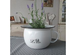 4050223512190 - Übertopf Nachttopf   Töpfchen aus Emaille weiß (antikweiß) B25cm H14cm T22cm emailliertes Stahlblech Pflanzgefäße