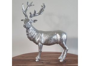 4050223937245 - Tierfigur Hirsch Figur - stehend silber (H) 30cm Dekofiguren Gr B H T 25 cm x 30 cm x 12 cm silberfarben Tierfiguren