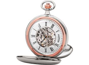 4050597198792 - Taschenuhr REGENT P702-19370540 Taschenuhren rosegold (roségoldfarben silberfarben) Damen Taschenuhren Herrenuhr Handaufzug Acrylglas skelettiertes Zifferblatt