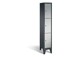 4050646077139 - C+P Schließfachschrank Classic H1850xB320xT500mm Korpus Schwarzgrau Türen Weißaluminium Abteil 1 Abteilbreite 300mm Fächer 3 mit Füßen