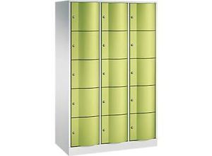 4050646104996 - C+P Schließfachschrank Resisto H1950xB1148xT540 Korpus Lichtgrau Türen Viridingrün 3 Abteile 15 Fächer