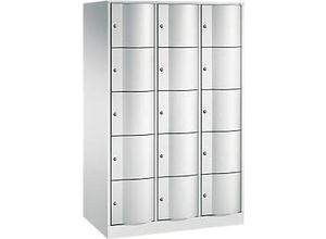 4050646105443 - C+P XL-Schließfachschrank Resisto H1950xB1148xT640 Korpus Lichtgrau Türen Lichtgrau 3 Abteile 15 Fächer