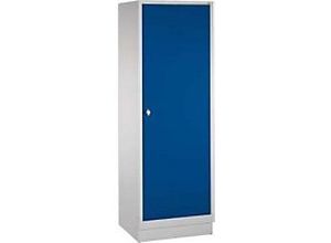 4050646155486 - C+P Garderobenschrank mit Sockel 4 Abteile 2 Türen für 2 Personen 30 cm Lichtgrau Enzianblau 1190 x 500 x 1800 mm