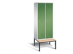 4050646252253 - CLASSIC Garderobenschrank mit untergebauter Sitzbank 2 Abteile Abteilbreite 400 mm lichtgrau   resedagrün