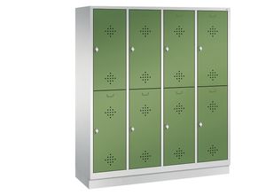 4050646268063 - CLASSIC Garderobenschrank mit Sockel doppelstöckig 4 Abteile je 2 Fächer Abteilbreite 400 mm lichtgrau   resedagrün