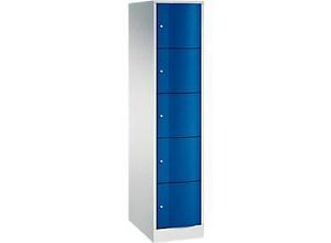 4050646425794 - C+P XL-Schließfachschrank Resisto H1950xB396xT640 Korpus Lichtgrau Türen Enzianblau 1 Abteil 5 Fächer