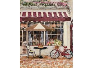 4050743058574 - Gemälde STRAßENCAFE IN ROT (LB 70x90 cm) LB 70x90 cm bunt Bild Kunstdruck Wandbild