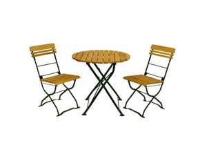 4050747090389 - Biergarten - Garnitur MÜNCHEN 3-teilig (2x Stuhl 1x Tisch 77cm rund) Flachstahl grün + Robinie