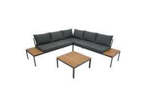 4050747234707 - Lounge Set RANGUN Stahl anthrazit + Akazie geölt Polster grau FSC®-zertifiziert