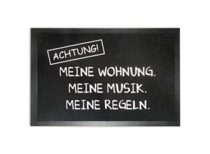 4050819170940 - - Achtung Fußmatte Meine Musik Meine WohnungMeine Regeln schwarz aus 100% Polyamid und rutschfester PVC-Unterseite