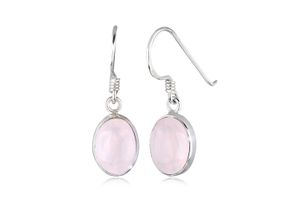 4050878050078 - Paar Ohrhänger ELLI Rosenquarz Basic Elegant Oval 925 Silber Ohrringe Gr OneSize mit Steinen Silber 925 (Sterlingsilber) rosa (rosa rosa) Damen