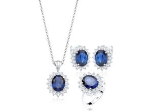 4050878500221 - Schmuckset ELLI Saphirblau Zirkonia 925 Silber Schmuck-Sets Gr 54 blau (blau blau) Damen Schmucksets