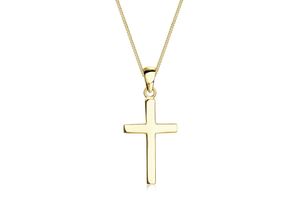 4050878500399 - Kette mit Anhänger ELLI PREMIUM Kreuz Konfirmation Kommunion Glaube 375 Gelbgold Halsketten Gr 45 ohne Stein Gelbgold 375 Länge 45 cm goldfarben (gold) Damen Ketten mit Anhänger