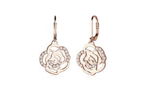 4050878522384 - Paar Ohrhänger ELLI Blume Rose Feminin Elegant Zirkonia rosévergoldet Ohrringe Gr OneSize mit Steinen Silber 925 (Sterlingsilber) rosegold (rosegold weiß) Damen Ohrhänger