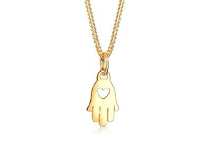 4050878524470 - Kette mit Anhänger ELLI PREMIUM Hand der Fatima Herz Symbol Talisman 585 Gelbgold Halsketten Gr 45 ohne Stein Gelbgold 585 Länge 45 cm goldfarben (gold) Damen Ketten mit Anhänger