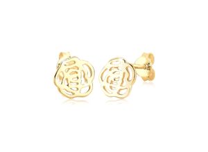 4050878526986 - Paar Ohrstecker ELLI PREMIUM Rose Blume Blüte Sommer 585 Gelbgold Ohrringe Gr OneSize ohne Stein Gelbgold 585 goldfarben (gold) Damen Ohrstecker