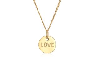 4050878528294 - Kette mit Anhänger ELLI PREMIUM Love-Schriftzug Liebe Wording 585 Gelbgold Halsketten Gr 45 ohne Stein Gelbgold 585 Länge 45 cm goldfarben (gold) Damen Ketten mit Anhänger