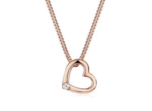 4050878528379 - Collierkettchen ELLI DIAMONDS Herz Liebe Diamant (0015 ct) 925 Silber Halsketten Gr 45 0015 ct mit Diamanten Silber 925 (Sterlingsilber) Länge 45 cm rosegold (rosegold weiß) Damen Colliers