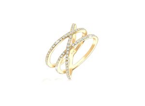 4050878528928 - Fingerring ELLI Verschlungen Kristalle 925 Silber Fingerringe Gr 54 mm mit Steinen Silber 925 (Sterlingsilber) 12 mm goldfarben (gold weiß) Damen Fingerringe