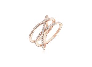 4050878532901 - Fingerring ELLI Verschlungen Kristalle 925 Silber Fingerringe Gr 54 mm mit Steinen Silber 925 (Sterlingsilber) 12 mm rosegold (rosegold weiß) Damen