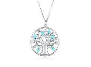 4050878537913 - Kette mit Anhänger ELLI PREMIUM Lebensbaum Zirkonia 925 Sterling Silber Halsketten Gr 70 mit Steinen Silber 925 (Sterlingsilber) Länge 70 cm blau (hellblau hellblau) Damen Ketten mit Anhänger