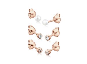 4050878538439 - Ohrring-Set ELLI Kugel Süßwasserzuchtperle Set Kristalle 925 Silber Ohrringe Gr OneSize mit Steinen Silber 925 (Sterlingsilber) rosegold (rosegold weiß) Damen