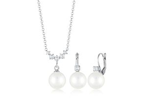 4050878541033 - Schmuckset ELLI Klassisch Zirkonia Muschelkernperle 925 Silber Schmuck-Sets Gr OneSize silberfarben (silber weiß) Damen Schmucksets