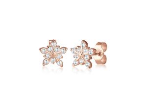 4050878543082 - Paar Ohrstecker ELLI Schneeflocke Winter Zirkonia 925er Sterling Silber Ohrringe Gr OneSize mit Steinen Silber 925 (Sterlingsilber) rosegold (rosegold weiß) Damen Ohrstecker