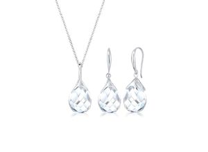 4050878548926 - Schmuckset ELLI Tropfen Bergkristall Klassik 925 Sterling Silber Schmuck-Sets Gr OneSize mit Stein silberfarben (silber weiß) Damen Schmucksets