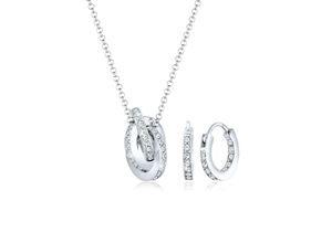 4050878552107 - Schmuckset ELLI PREMIUM Geo Kreis Knoten Kristalle 925 Silber Schmuck-Sets Gr OneSize silberfarben (silber weiß) Damen Schmucksets