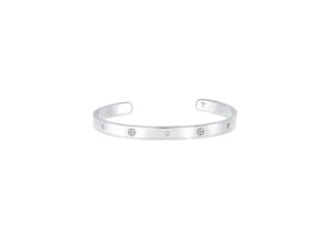 4050878557140 - Armreif ELLI PREMIUM Geo Bangle Kreuz Minimal Zirkonia 925 Silber Armbänder Gr 16 cm mit Stein Silber 925 (Sterlingsilber) silberfarben (silber weiß) Damen Armreifen