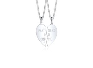 4050878557775 - Ketten-Set ELLI Freunde Partner in Crime Wording Herz 925 Silber Halsketten Gr 45 ohne Stein Silber 925 (Sterlingsilber) Länge 45 cm silberfarben (silber) Damen