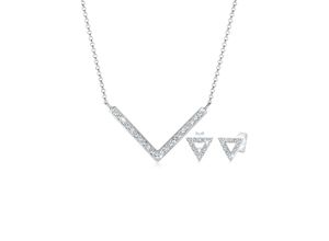 4050878558444 - Schmuckset ELLI Dreieck Geo Kristalle Edgy 925 Silber Schmuck-Sets Gr OneSize silberfarben (silber weiß) Damen Schmucksets