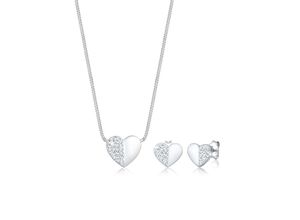 4050878559090 - Schmuckset ELLI Herz Liebe Kristalle 925 Silber Playful Schmuck-Sets Gr OneSize silberfarben (silber weiß) Damen Brautschmuck