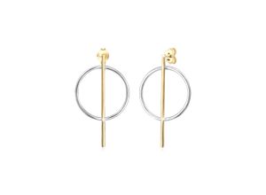 4050878566777 - Paar Ohrstecker ELLI Ohrringe Ohrhänger Geo Look Kreis Basic Bi-Color 925 Silber Gr OneSize ohne Stein Silber 925 (Sterlingsilber) goldfarben (gold) Damen