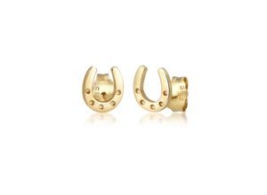 4050878568535 - Paar Ohrstecker ELLI PREMIUM Hufeisen Glücksbringer Symbol Luck 585er Gelbgold Ohrringe Gr OneSize ohne Stein Gelbgold 585 goldfarben (gold) Damen Ohrstecker