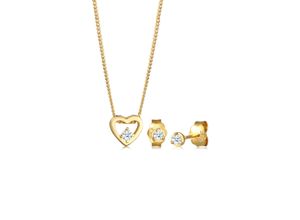 4050878569037 - Schmuckset ELLI DIAMONDS Herz Liebe Solitär Diamant (009ct) 585 Gelbgold Schmuck-Sets Gr OneSize goldfarben (gold weiß) Damen Schmucksets