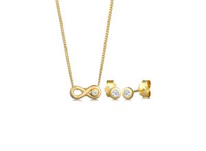 4050878569358 - Schmuckset ELLI DIAMONDS Infinity Solitär Diamant (0075 ct) 585 Gelbgold Schmuck-Sets Gr OneSize goldfarben (gold weiß) Damen Schmucksets