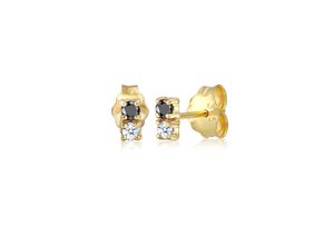 4050878569471 - Paar Ohrstecker ELLI DIAMONDS Bi-Color Schwarz Weiß Diamant (012 ct) 375er Gold Ohrringe Gr OneSize 0024 carat ct P1 = bei 10-facher Vergrößerung erkennbare Einschlüsse mit Diamanten Gelbgold 375 goldfarben (gold weiß) Damen Ohrstecker