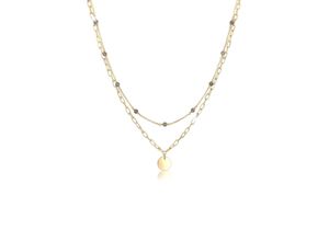 4050878573188 - Collierkettchen ELLI PREMIUM Layer Gliederkette Labradorit Stein 925er Silber Halsketten Gr 45 mit Steinen Silber 925 (Sterlingsilber) Länge 45 cm goldfarben (gold) Damen Colliers