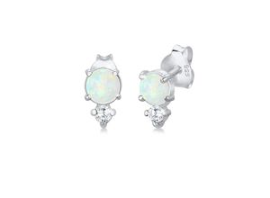 4050878574673 - Paar Ohrstecker ELLI Opal Rund und Zirkonia 925 Silber Ohrringe Gr OneSize mit Steinen Silber 925 (Sterlingsilber) silberfarben (silber weiß) Damen