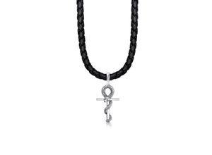 4050878575410 - Kette mit Anhänger KUZZOI Herren Kreuz Schlange Leder Oxidiert 925 Silber Halsketten Gr 55 Silber 925 (Sterlingsilber) Länge 50 cm silberfarben (silber) Herren Ketten mit Anhänger