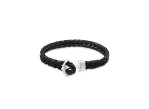 4050878576677 - Armband KUZZOI Herren Basic Anker Echtleder Geflochten 925 Silber Armbänder Gr 23 cm ohne Stein Silber 925 (Sterlingsilber) schwarz Herren Armbänder