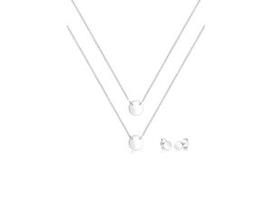 4050878577612 - Schmuckset ELLI Layer Kette Kreis Stecker Geo 925 Sterling Silber Schmuck-Sets Gr OneSize ohne Stein silberfarben (silber) Damen Schmucksets